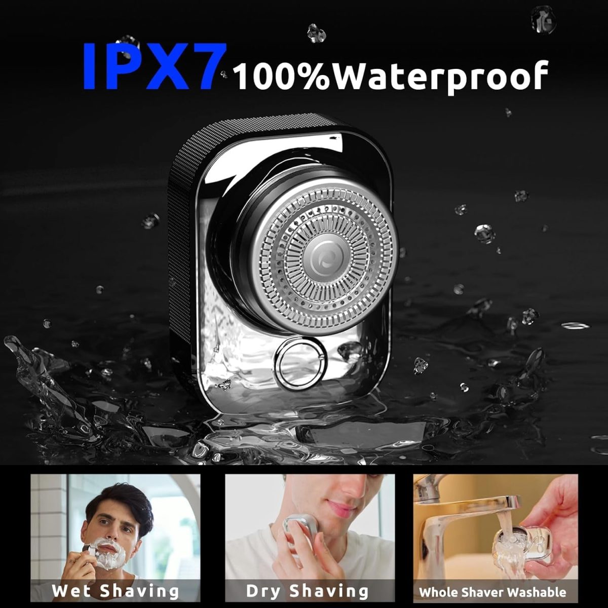 ⁦Excefore Electric Shaves for Men, Mini Portable Travel Shaver, USB-C Rechargeable Electric Razor, Mens Rechargeable Cordless Waterproof Compact Shave, for Home,Car,Trave (Silver)⁩ - الصورة ⁦3⁩