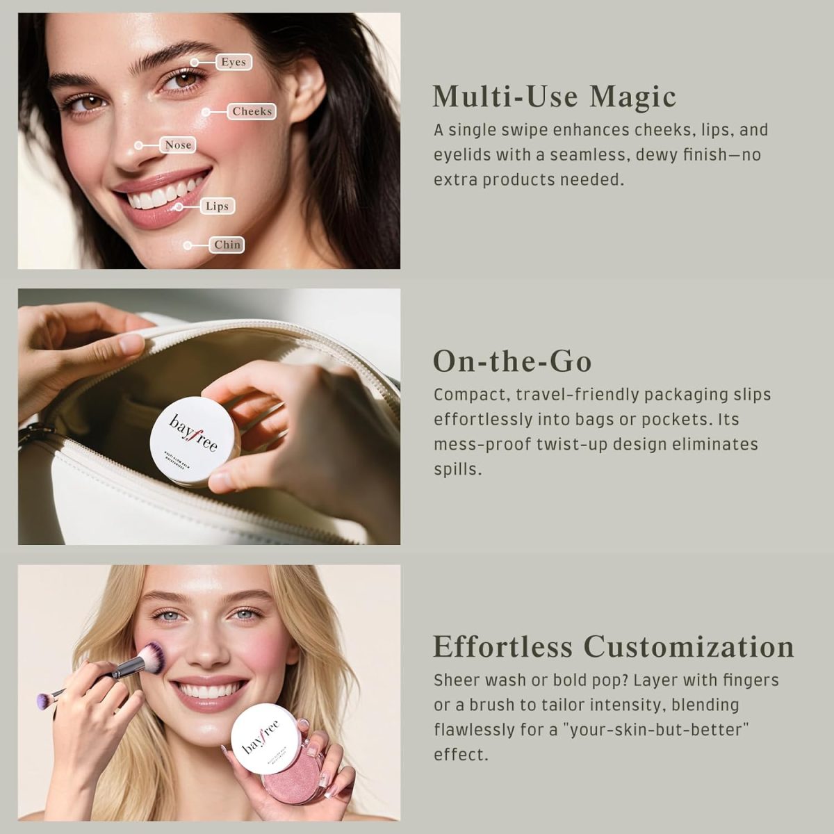 ⁦bayfree Multi Glow Balm Blush for Cheeks Blush Face Dewy Shine Light Texture Natural Vegan Hydrating Long Lasting Pink Sakura⁩ - الصورة ⁦4⁩