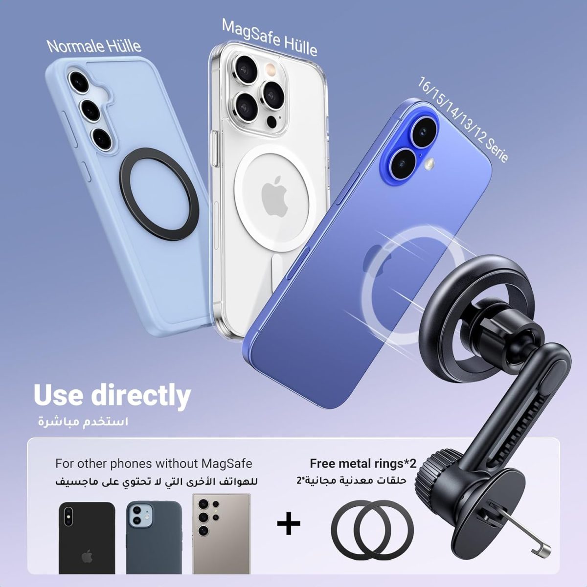 ⁦UGREEN Car Phone Holder Car Mount, [360° Rotation for Air Vent], One-hand Auto Lock, Metal Hook Grey Mobile Holder, Fit for iPhone 16/15/14/13, Samsung S25/24/23, 5.8-7.2" Smartphone Accessories⁩ - الصورة ⁦7⁩