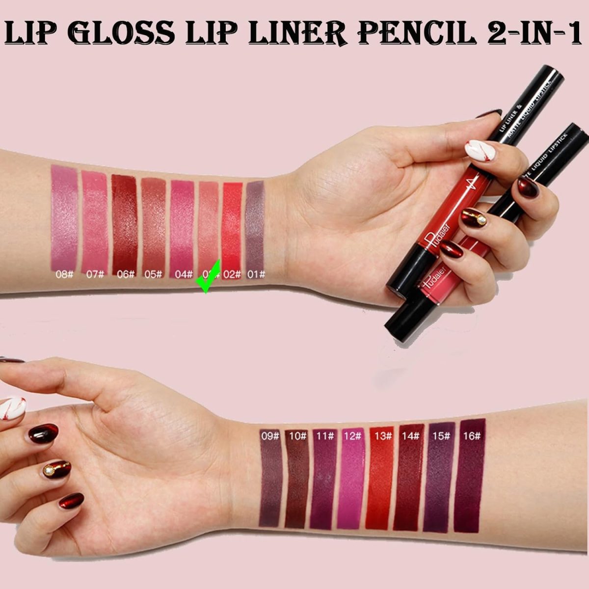 ⁦EXCEFORE Lip Liner and Lipstick Set, Matte Liquid Lipstick and Lip Liner Pens Set, Up to 12 Hour Wear, Non-Stick Cup Lip Gloss & Lip Line Pencil Set For Women (Bean Paste Color)⁩ - الصورة ⁦5⁩