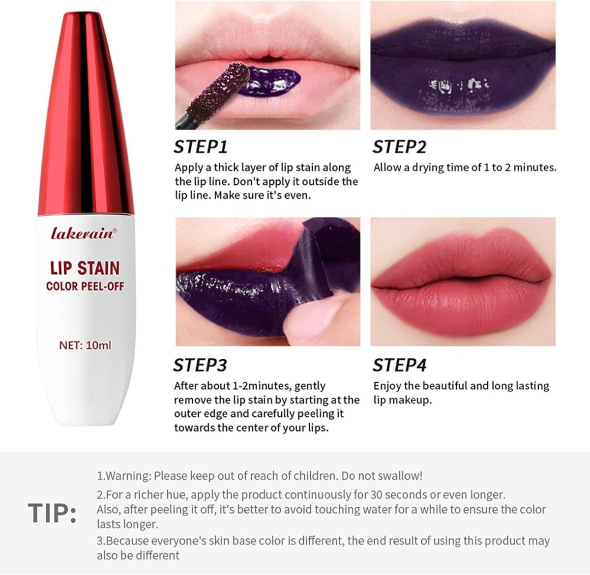 ⁦3Pcs Peel Off Lip Liner Stain, Peel Off Lip Stain Lip Tint, Long Lasting Waterproof Lip Liner Stain Peel Off Liquid Lipstick, Matte Finish Lip Stain Peel Off Makeup for Women Girls⁩ - الصورة ⁦7⁩