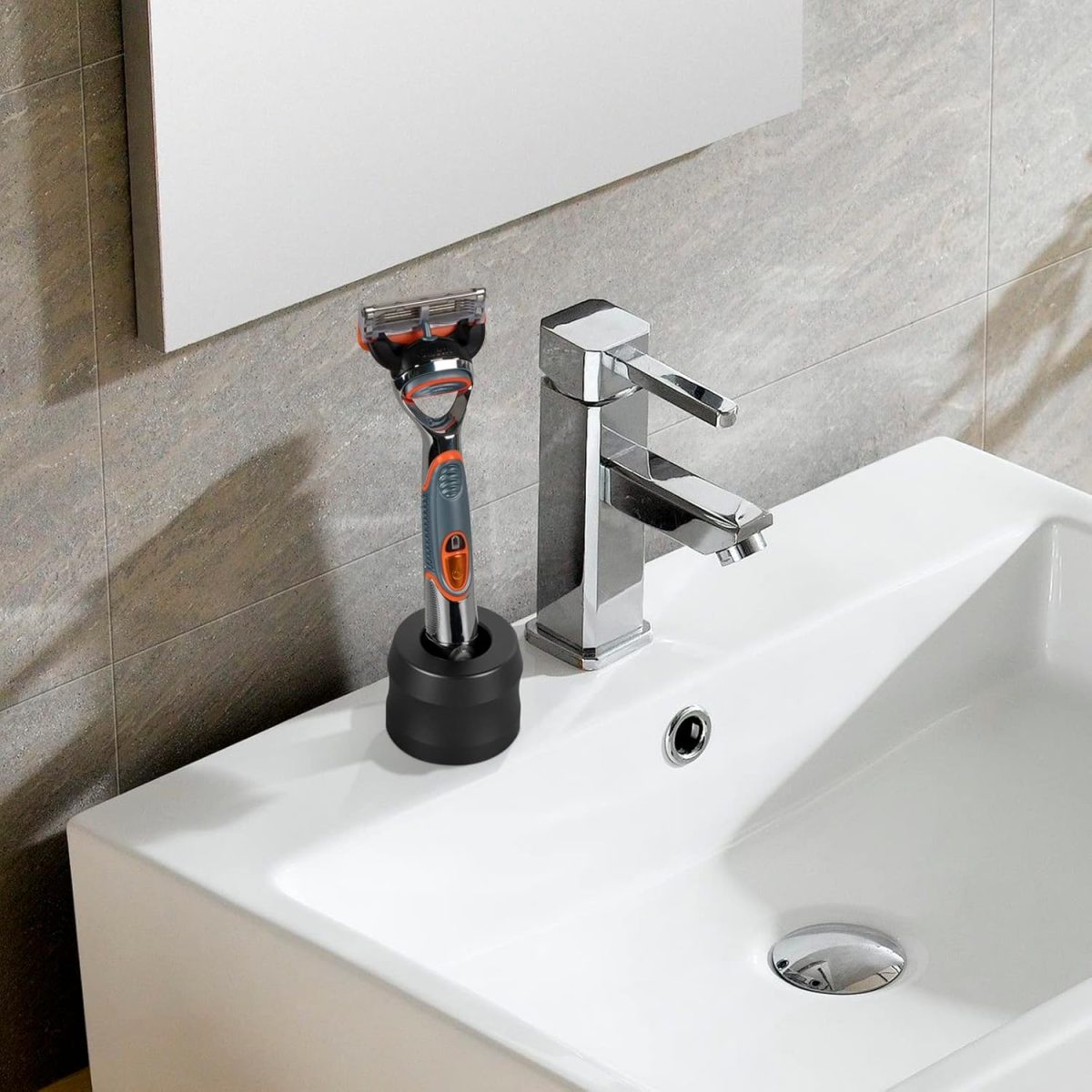 ⁦Linkidea 2 Pack Electric Power Razor Stand, Opening Dia 0.86" (22mm) Aluminum Alloy Men's Shaving Stand for Bathroom Countertops, Compatible with Heated Razor (Dark Grey)⁩ - الصورة ⁦6⁩