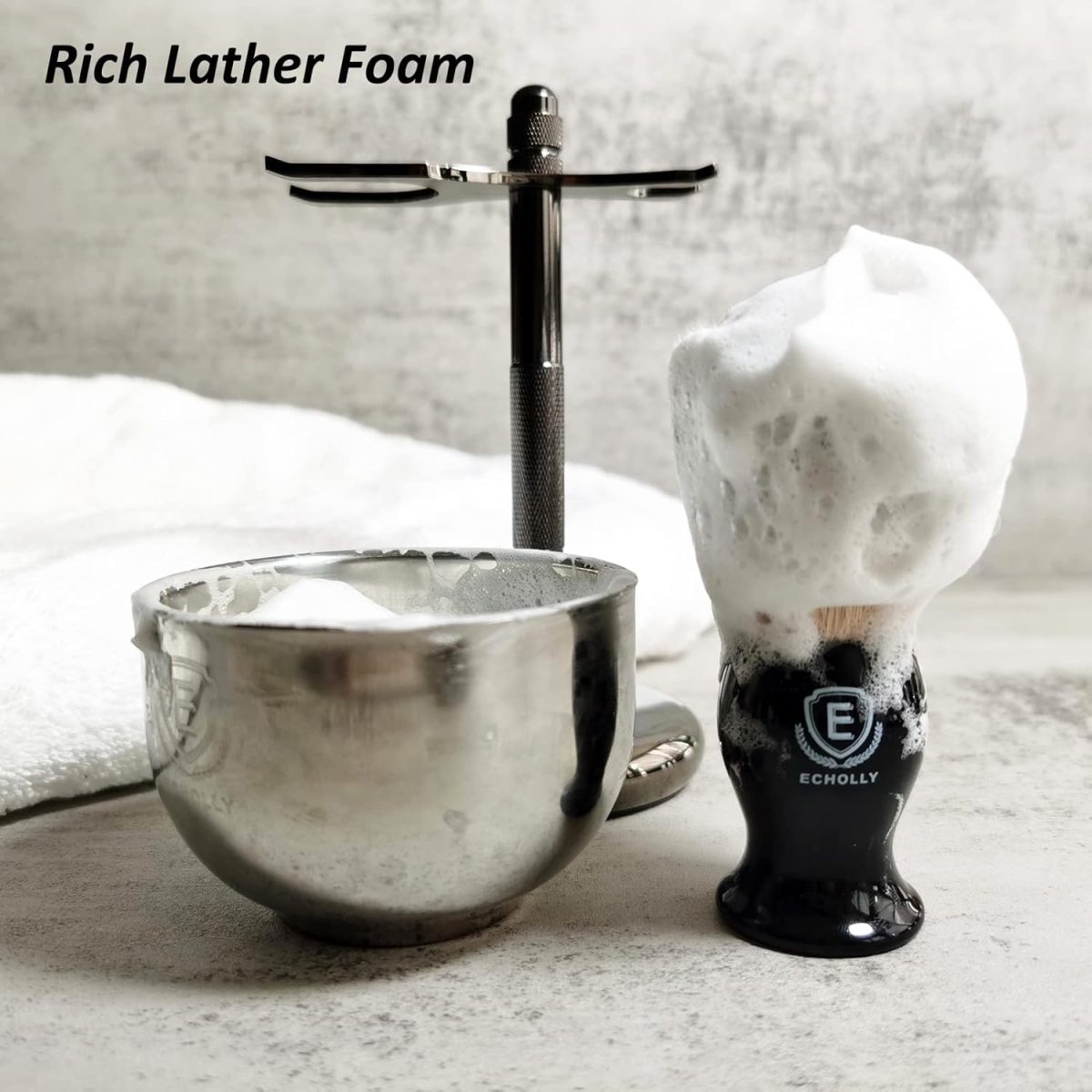 ⁦Echolly Luxury Shave Brush for Home or Travel - High end Synthetic Hair Shaving Brush -Fine Acrylic Handle,Engineered for the Best Shave of Your Life for Safety Razor, Best Present for Men⁩ - الصورة ⁦5⁩