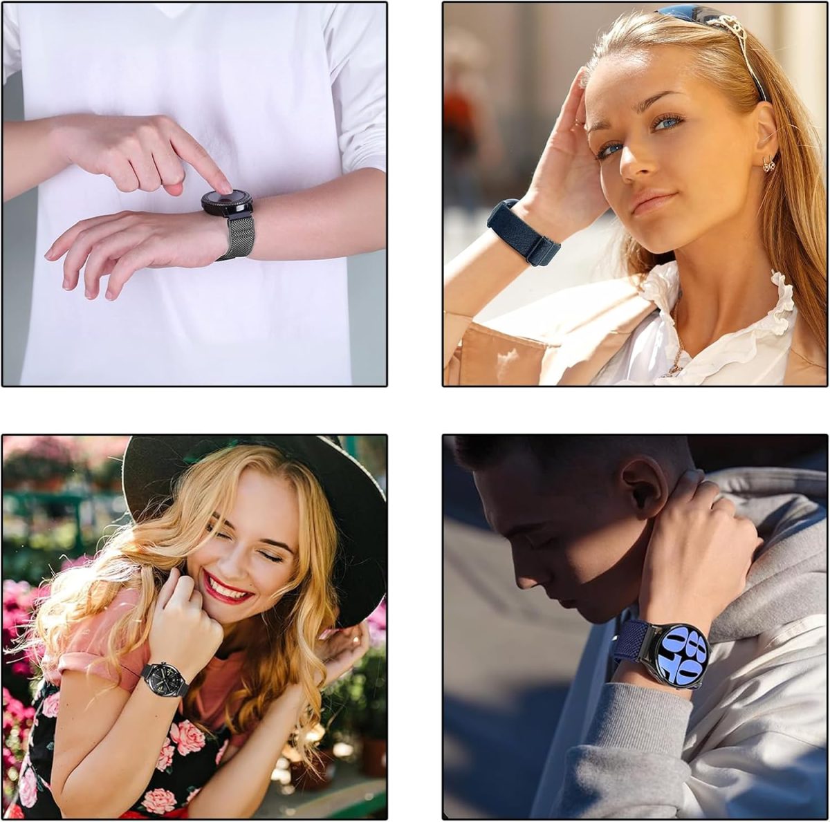 ⁦Duomama Adjustable Nylon Solo Loop Watch Bands for Men - Compatible with 22mm - Quick Release Replacement Wristband - Stretchy Fabric Braided Sport Elastic Straps⁩ - الصورة ⁦2⁩