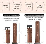 ⁦SUNFWR Leather Bands Compatible with Apple Watch Band 49mm 45mm 44mm 42mm for Men Women, Top Grain Genuine Leather Replacement Strap for iWatch Ultra2 Ultra SE2 SE Series 9 8 7 6 5 4 3 2 1⁩ - الصورة ⁦5⁩
