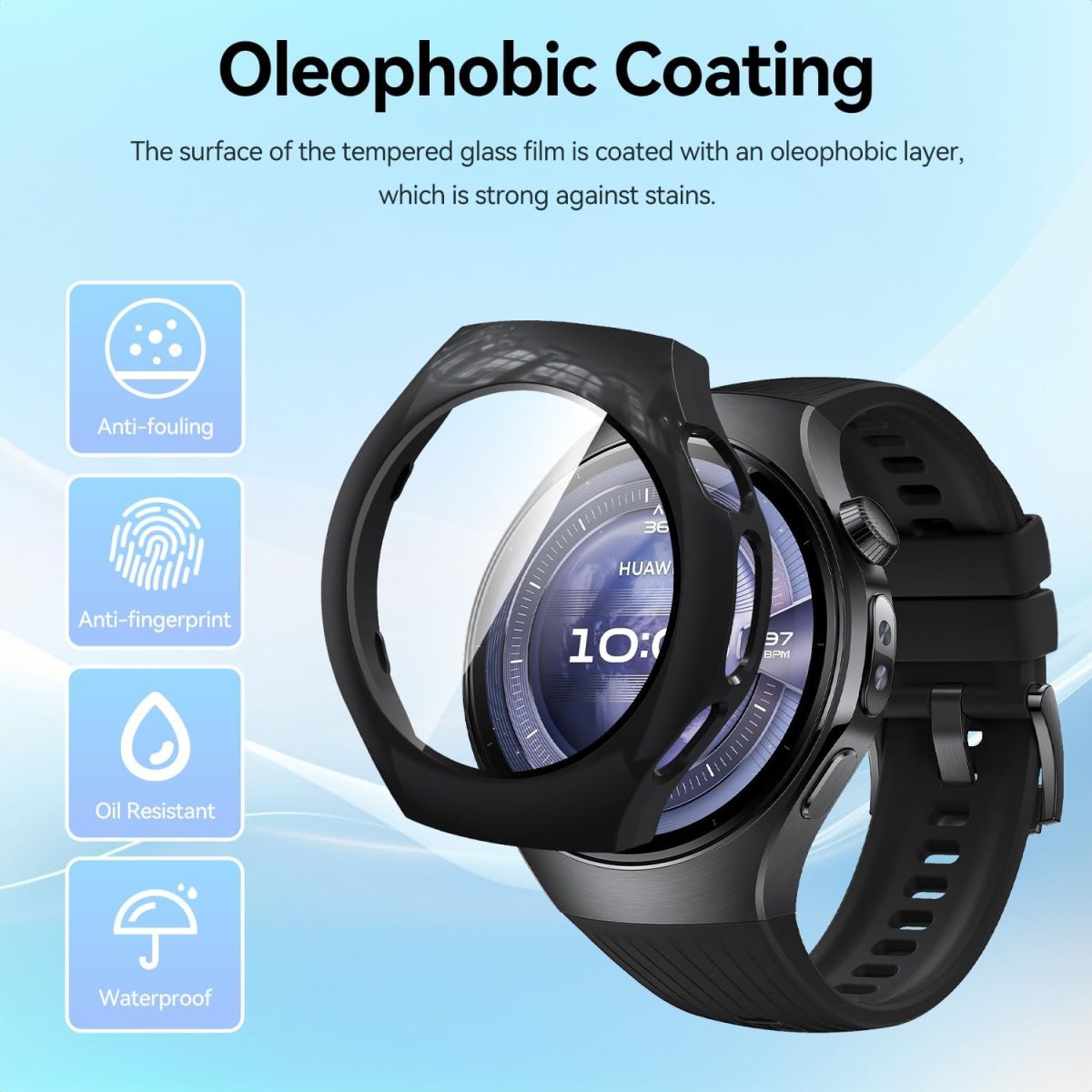 ⁦T Tersely Case and Screen Protector for Huawei Watch 5 46mm, All-around Anti Scratch Shockproof Protective Hard PC Full Cover Tempered Glass Compatible with Huawei Watch 5 (Black)⁩ - الصورة ⁦2⁩