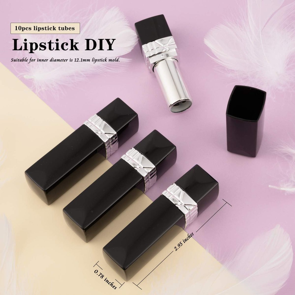 ⁦Allwon 10Pcs Black Empty Lipstick Tubes DIY Lip Balm Container⁩ - الصورة ⁦2⁩