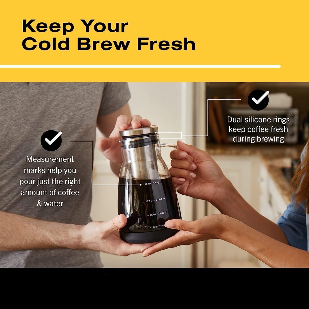 ⁦Andgogo Cold Brew Coffee Maker, Iced Coffee Maker with Airtight Lid, Cold Brew Pitcher with Removable Stainless Steel Filter for Drink Iced Coffee Hot Tea Fruit Beverage Brewing (32 oz -960ML)⁩ - الصورة ⁦8⁩
