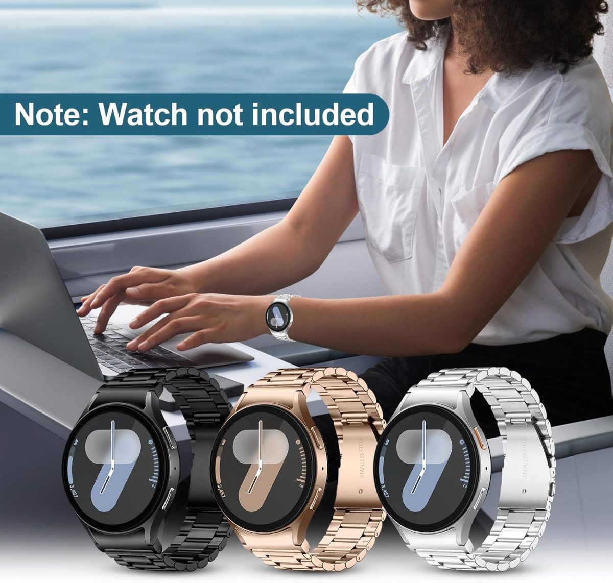 ⁦No Gap Stainless Steel Strap Compatible with Samsumg Galaxy Watch 7/6/5/4/FE 40mm 44mm, Quick Release Metal Straps for Galaxy Watch 6 Classic 43mm 47mm Replacement Band⁩ - الصورة ⁦7⁩