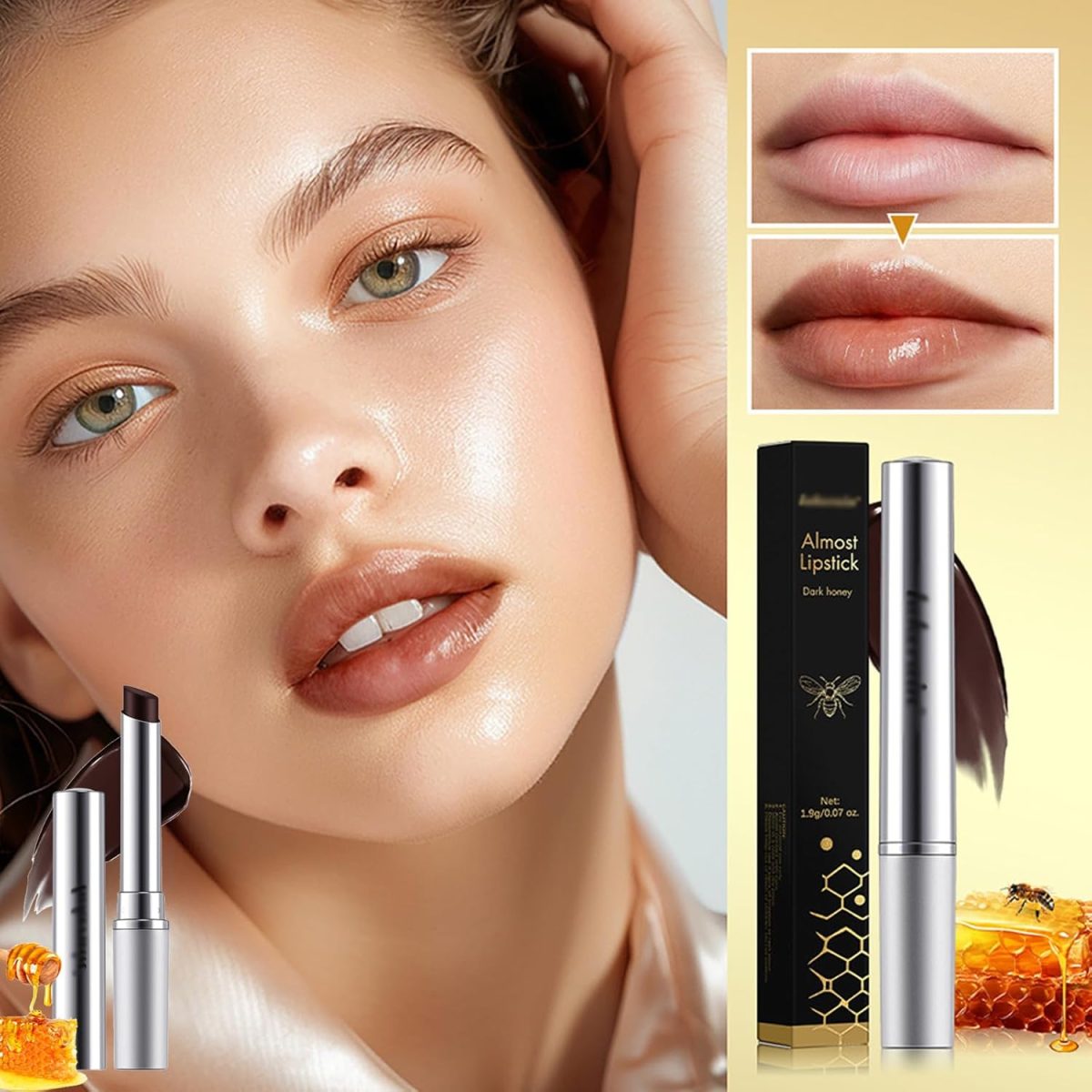⁦Black Dark Honey Lipstick, Almost Honey Balm Black Color Lipstick Tinted Lip Balm, Natural Deeply Moisturising Hydrating Long-Lasting Lip Plumping Lip Care for Dry Lips⁩ - الصورة ⁦5⁩