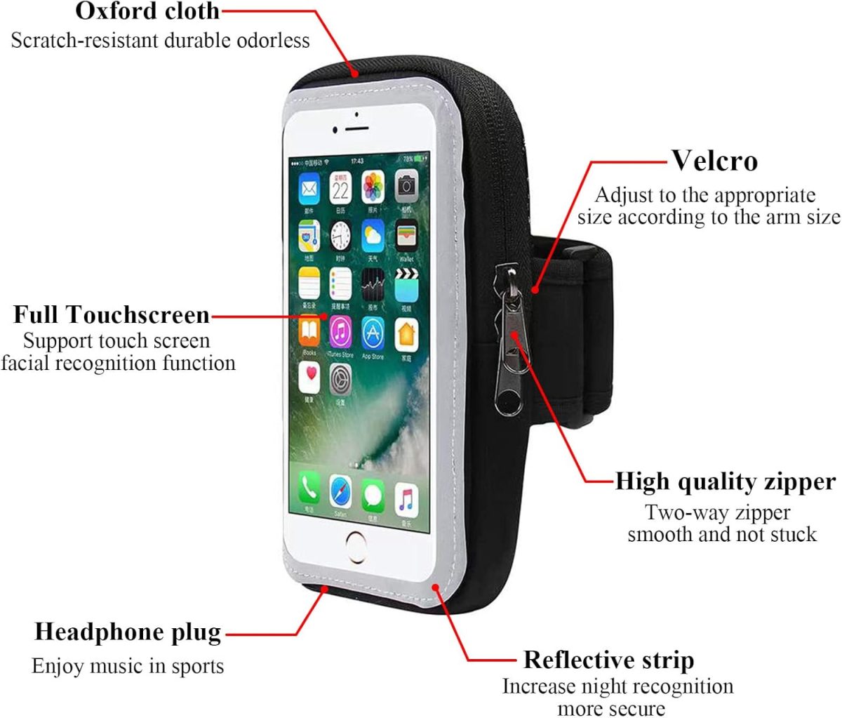 ⁦Qiccijoo Running Armband Phone Holder for Running Full Touchscreen Phone Arm Bands for Running Sports Phone Holder with Adjustable Band for iPhone 13 Pro Max 12 11 Xs Xr 8 7 Galaxy S20 S10 S9 S8⁩ - الصورة ⁦3⁩