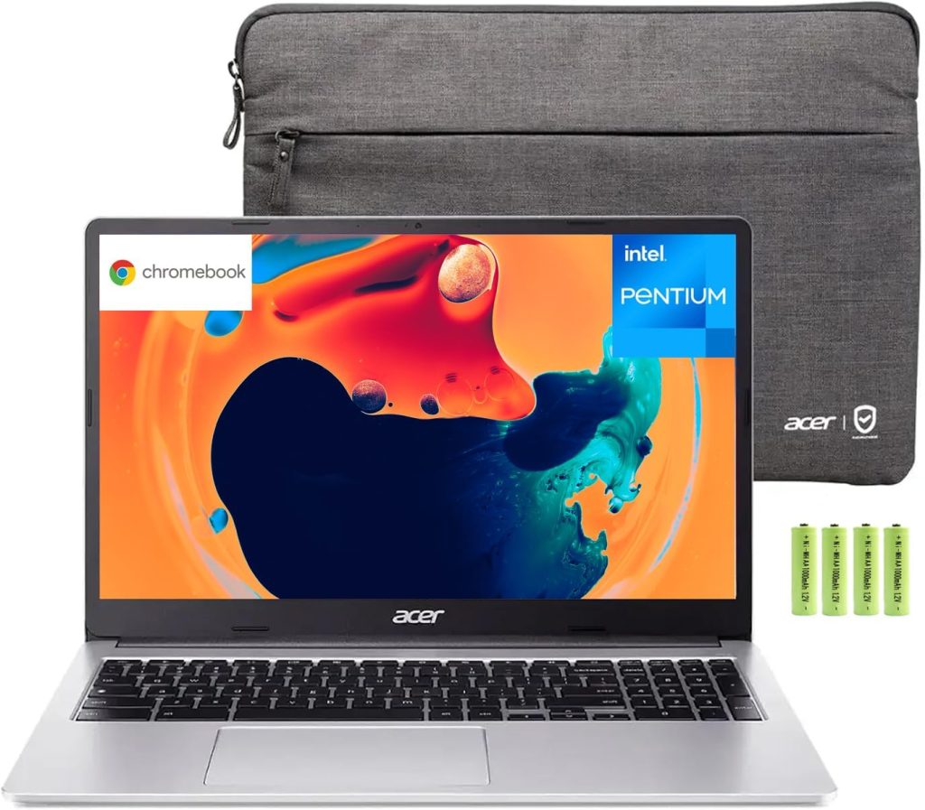 acer Chromebook 315 15.6" HD IPS Laptop, 4GB RAM 256GB Storage(128GB eMMC+128GB SD Card), Intel 4-core Pentium N6000, Numeric Keypad, Wi-Fi 6, Display Port, Type-C, Chrome OS, w/Battery&Sleeve