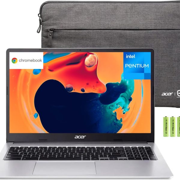acer Chromebook 315 15.6" HD IPS Laptop, 4GB RAM 256GB Storage(128GB eMMC+128GB SD Card), Intel 4-core Pentium N6000, Numeric Keypad, Wi-Fi 6, Display Port, Type-C, Chrome OS, w/Battery&Sleeve