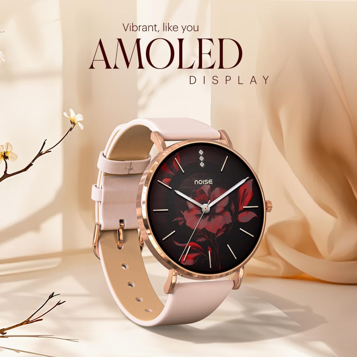 ⁦Noise Diva 2 Fashion Smart Watch for Women - Sleekest Dial, 36mm AMOLED Display, Improved Female Cycle Tracker, BT Calling, Sleep Tracking, AI Voice Assistant, Password Protection-Rose Link⁩ - الصورة ⁦4⁩