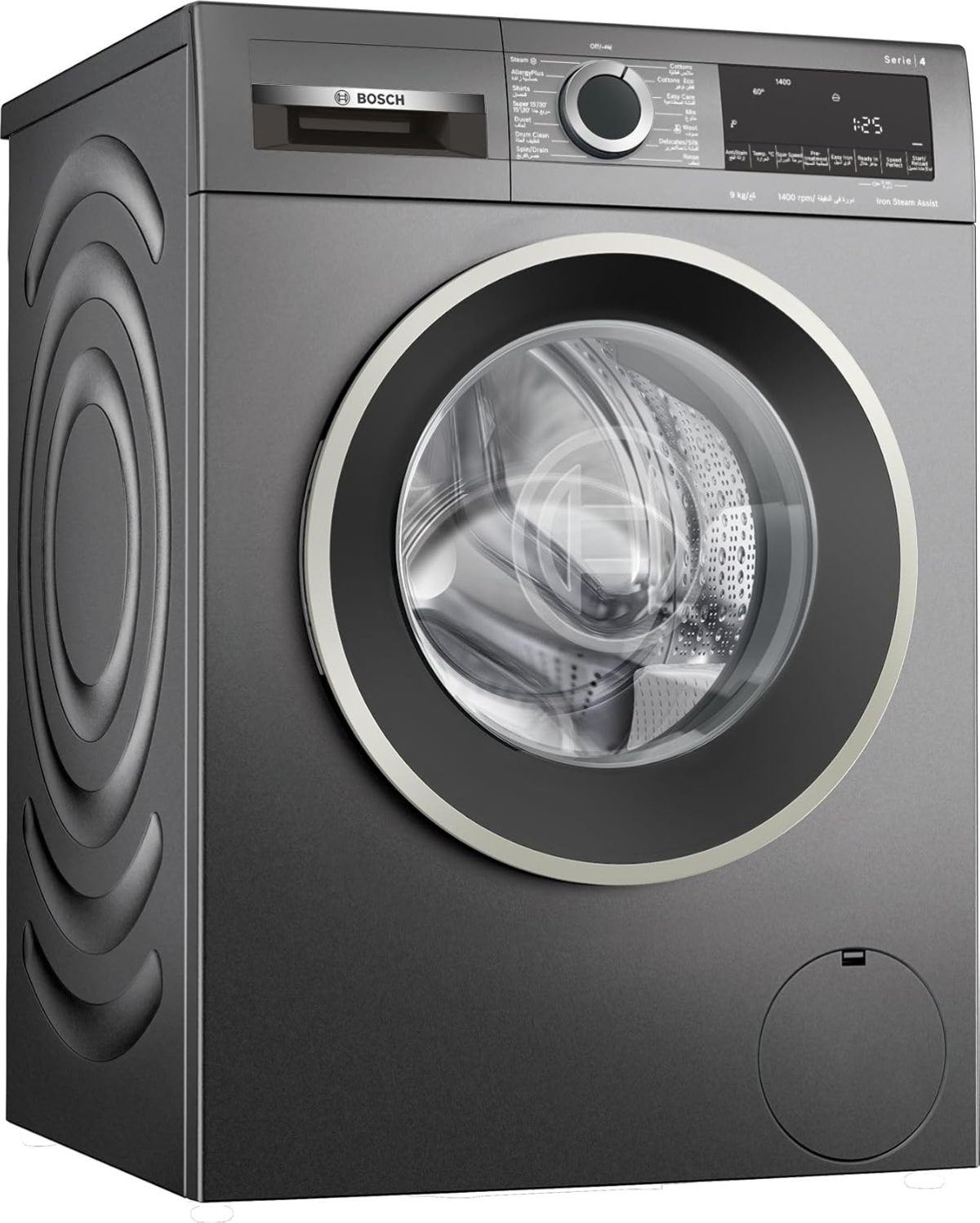 ⁦Bosch Washing Machine WGA144ZRSA, Series 4, Front Load 9 kg, 1400 RPM, AntiStain System, Pre-Soak, EcoSilence Drive™, Wrinkle Reduction, Energy Efficient⁩ - الصورة ⁦3⁩