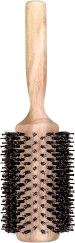 Round Hair Brush, 23.1 cm Wooden Handle, Professional Styling Brush for Volume and Precision, Blow Dry Roller Brush for Straightening and Curling, Anti Static Roller Hairbrush for Men Women
