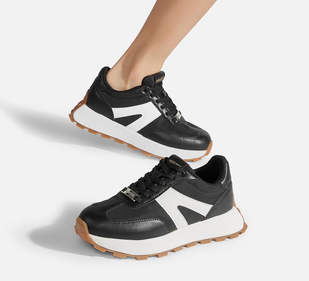 ⁦LUCKY STEP Women's Platform Fashion Sneakers Retro Classic Trainers Casual Lace-up Stylish Tennis Running Walking Shoes⁩ - الصورة ⁦7⁩