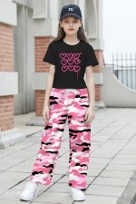 ⁦Bestuline Girl's 2 Piece Outfits Short Sleeve Summer Crop Top Shorts Set，3-14 Years⁩ - الصورة ⁦2⁩