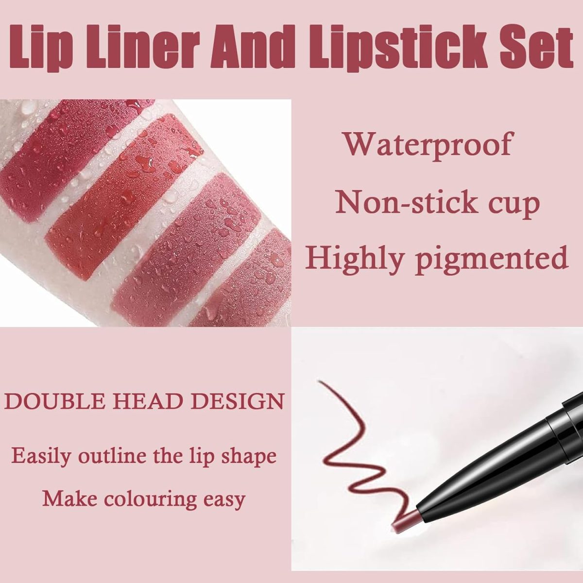 ⁦EXCEFORE Lip Liner and Lipstick Set, Matte Liquid Lipstick and Lip Liner Pens Set, Up to 12 Hour Wear, Non-Stick Cup Lip Gloss & Lip Line Pencil Set For Women (Bean Paste Color)⁩ - الصورة ⁦3⁩