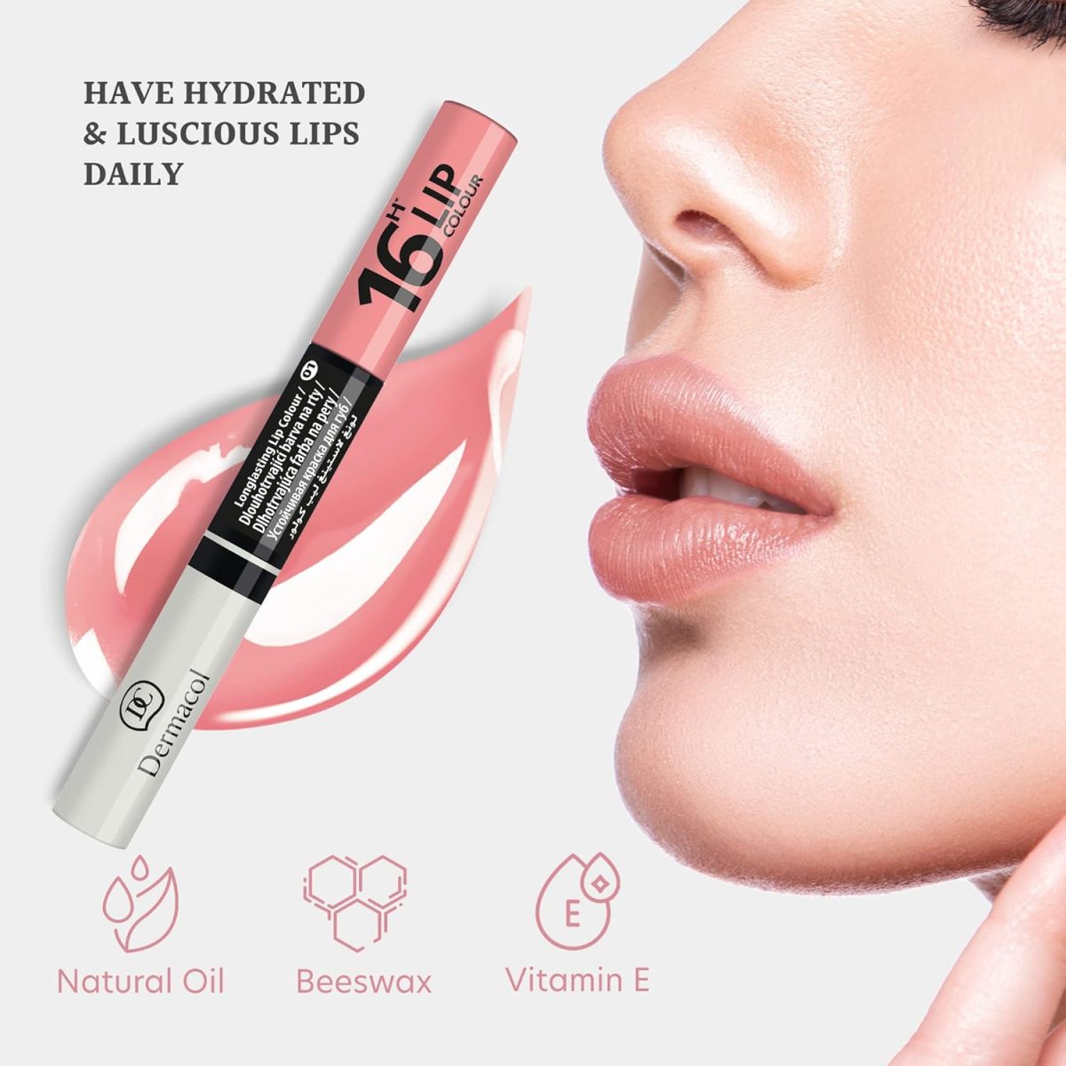 ⁦Dermacol Dc 16-Hour Long-Lasting Liquid Lipstick | Lip Plumper Balm & Colour Gloss | Beauty Cosmetics With Matte And Glitter Finish | Two-Phase Set | Non-Drying Formula | No.1 Nude Pink, 7.1 Ml⁩ - الصورة ⁦4⁩