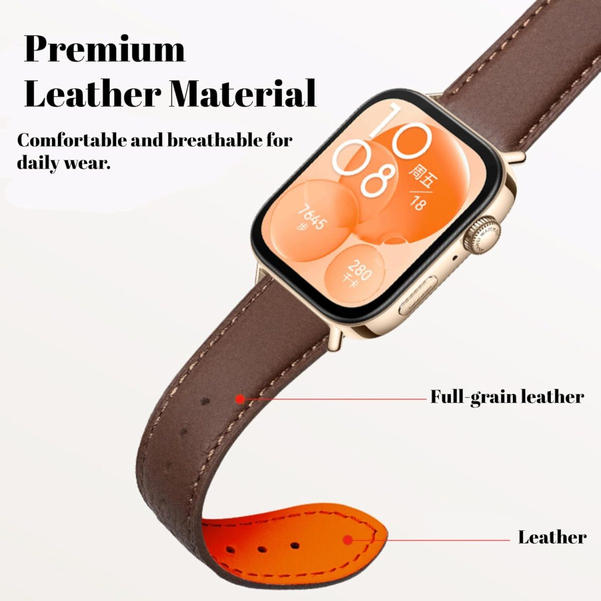 ⁦NESLIN Leather Band Compatible with Huawei Watch Fit 4/4 Pro 2025/Fit 3 Band Replacement Straps, Premium Leather Classic Style Replacement Strap Wristband for Women Men⁩ - الصورة ⁦6⁩