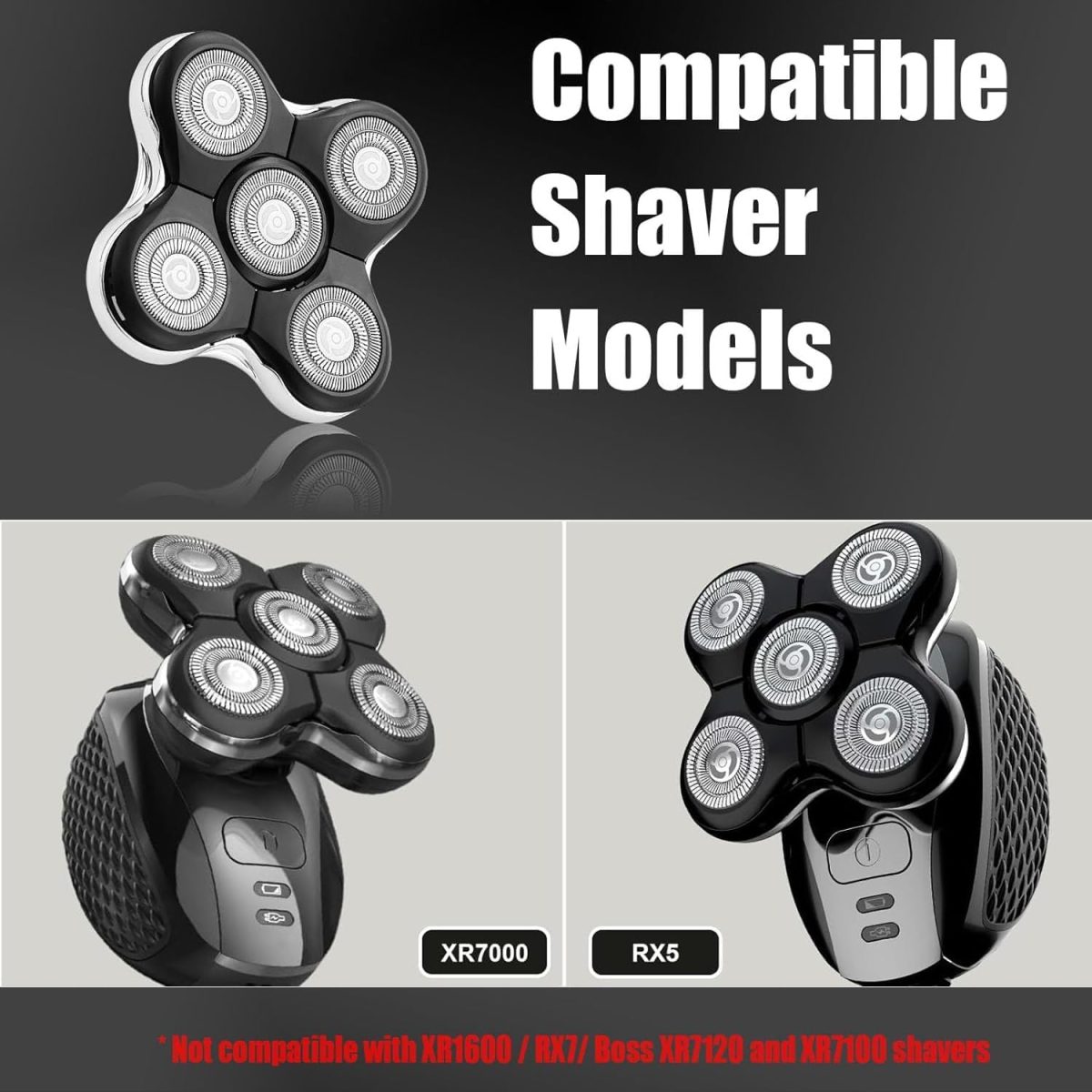 ⁦Replacement Head Compatible with Remington Balder Pro RX5 Head Shaver XR7000/XR1500,Replacement Blades Precision Electric Shaving for Bald Men(2PCS Silver)⁩ - الصورة ⁦2⁩