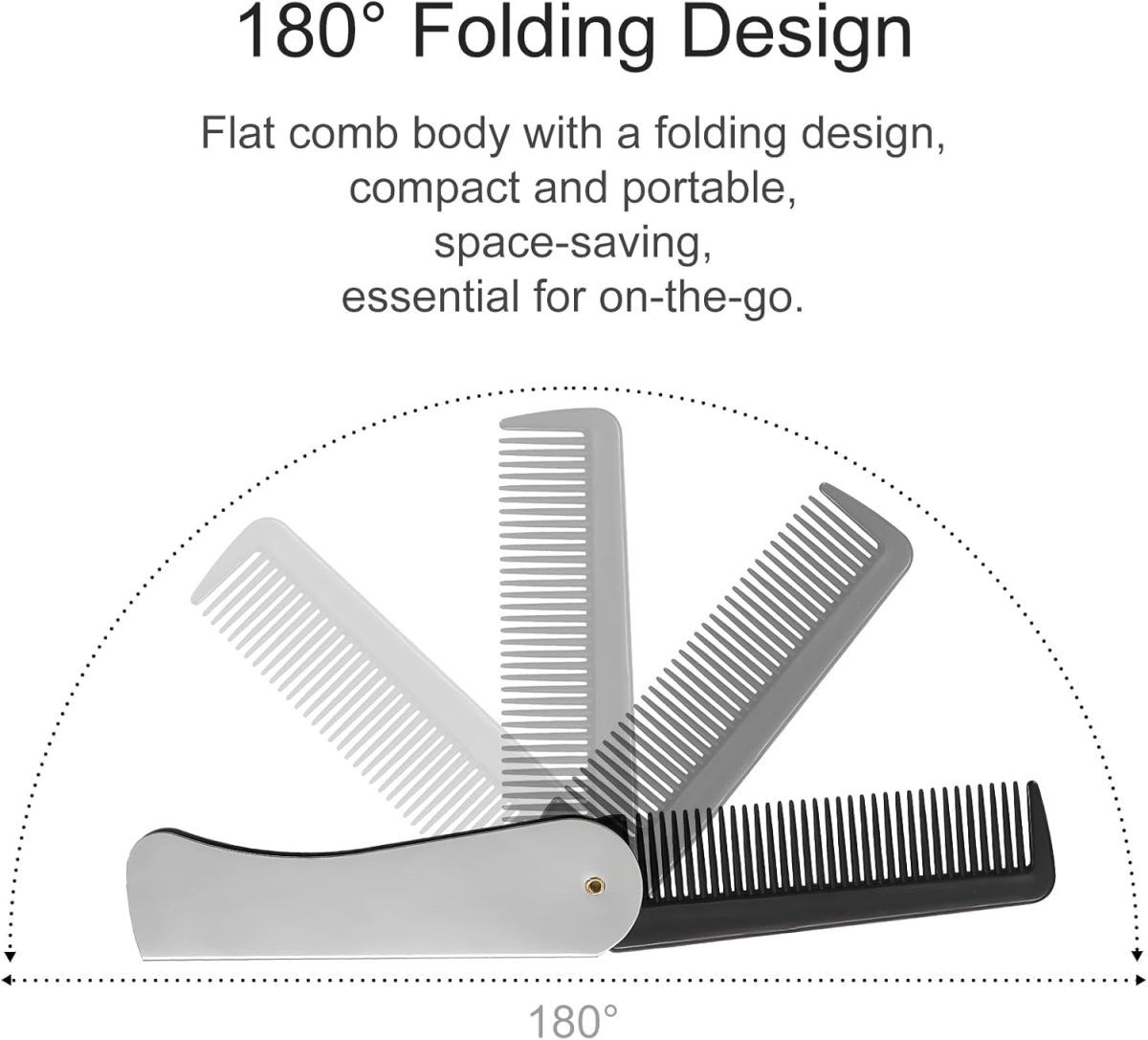 ⁦Stainless Steel Folding Comb, Pocket Comb For Men, Bread Mustache Comb, Hair And Beard Comb With Cover For Men, Ideal For Grooming, Detangling, And Styling (3 Pcs)⁩ - الصورة ⁦4⁩