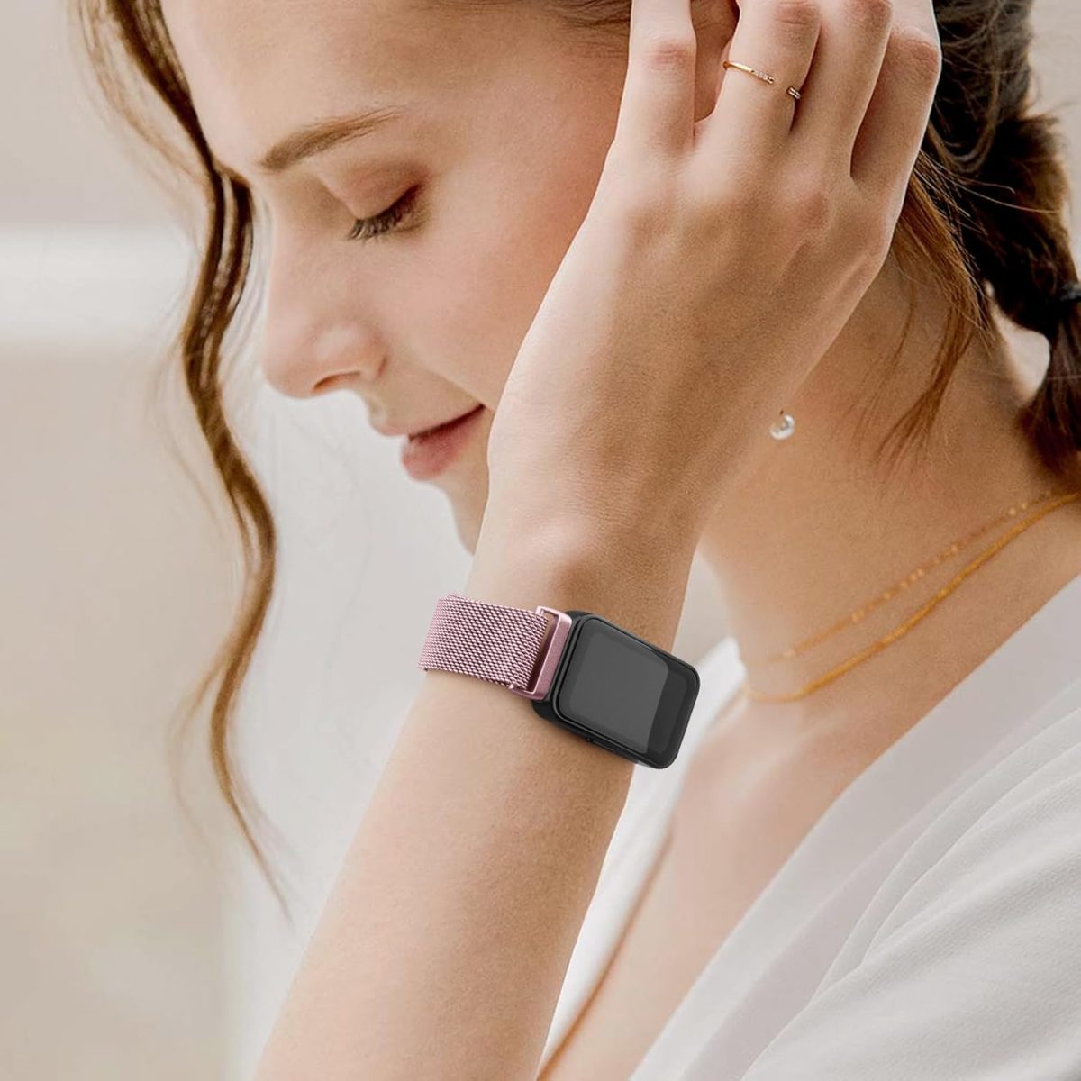⁦Metal Bands for Samsung Galaxy Fit 3 Strap, Adjustable Stainless Steel Strap with Magnetic Buckle for SAMSUNG Galaxy FIT 3 SM-R390 Smartwatch Strap Women&Men⁩ - الصورة ⁦6⁩