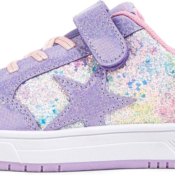 LUCKY STEP Kid's Glitter Walking Shoes Shiny Sparkly Sequins Fashion Sneakers Hook and Loop Athletic Unisex-Child Casual Running for Children/Boys/Girls