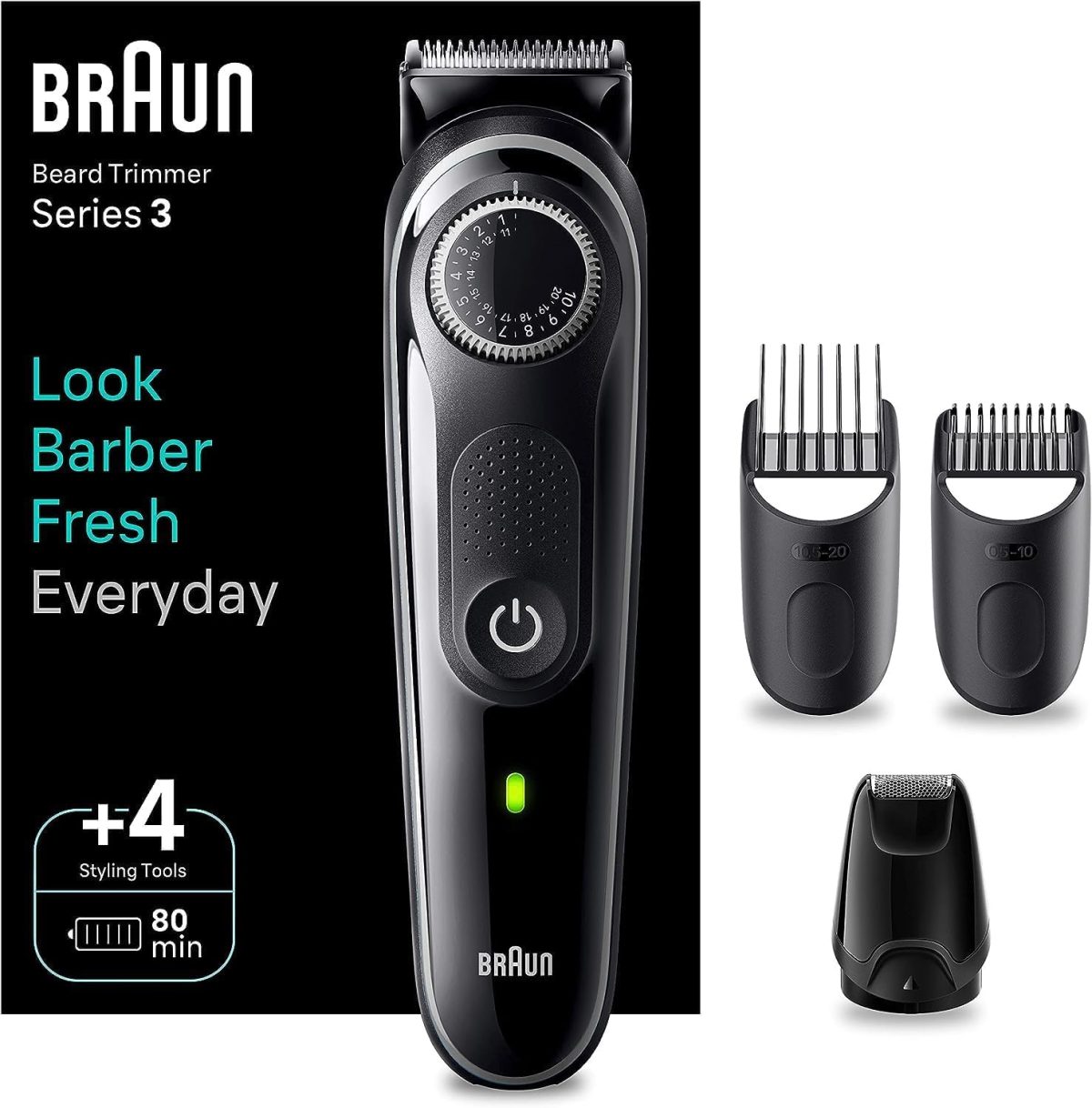 ⁦Braun BT3440 Series 3 Beard Trimmer with Precision Wheel, Black/Grey⁩ - الصورة ⁦3⁩