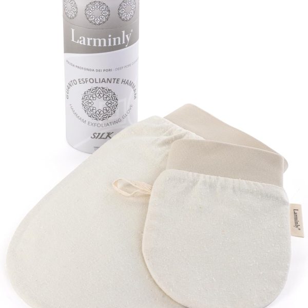 Larminly Raw Silk Exfoliating Gloves 2 Piece Set Face and Body Natural Exfoliating Gloves Gentle Dead Cell Removal Preparation Skin for Skin Care and Tanning