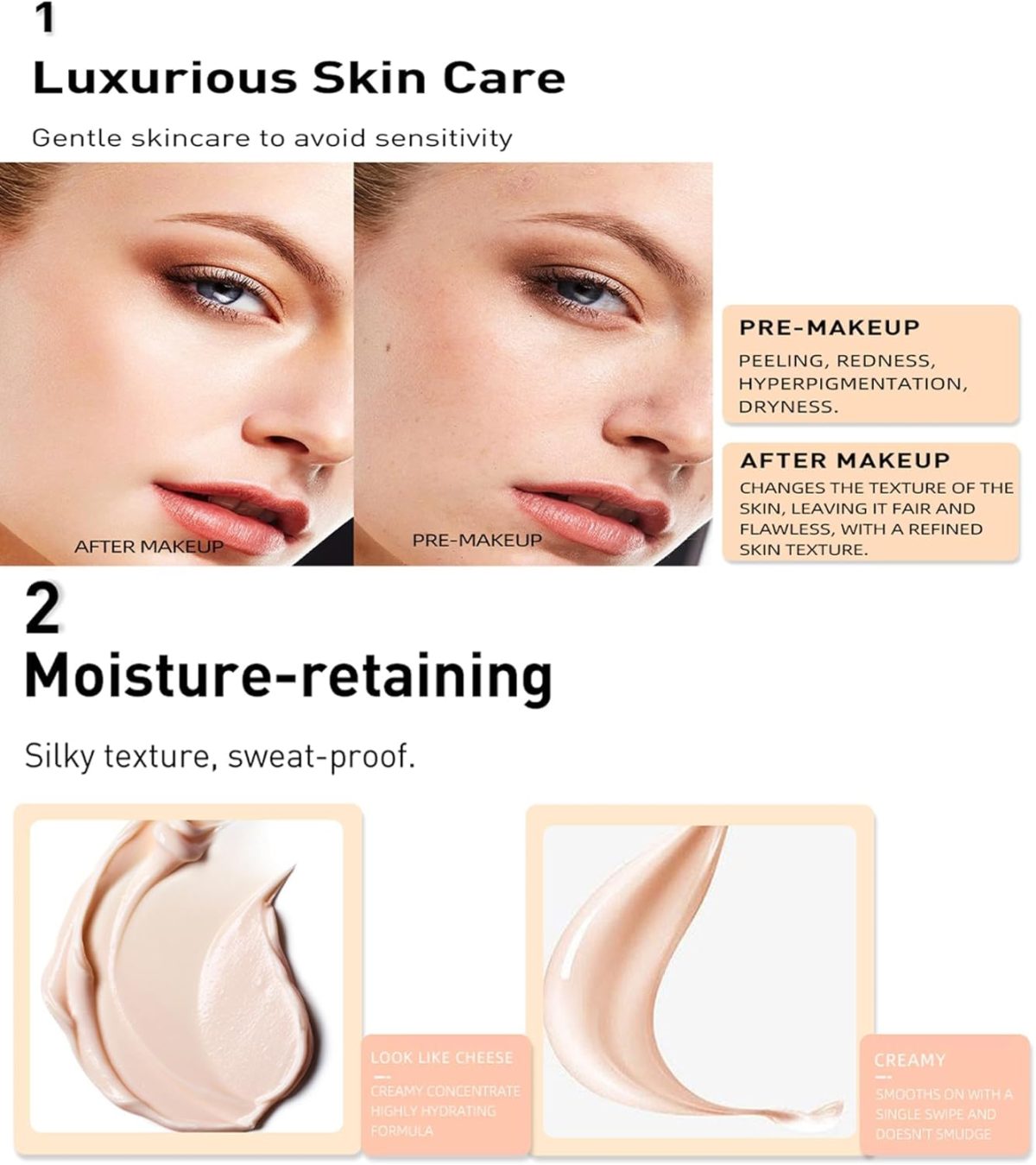 Azonee Moisturizing Liquid Foundation, Silky Long-Wear Concealer, Sheer to Full Coverage for Dewy, Natural Glow, Suitable for All Skin Types (#01)