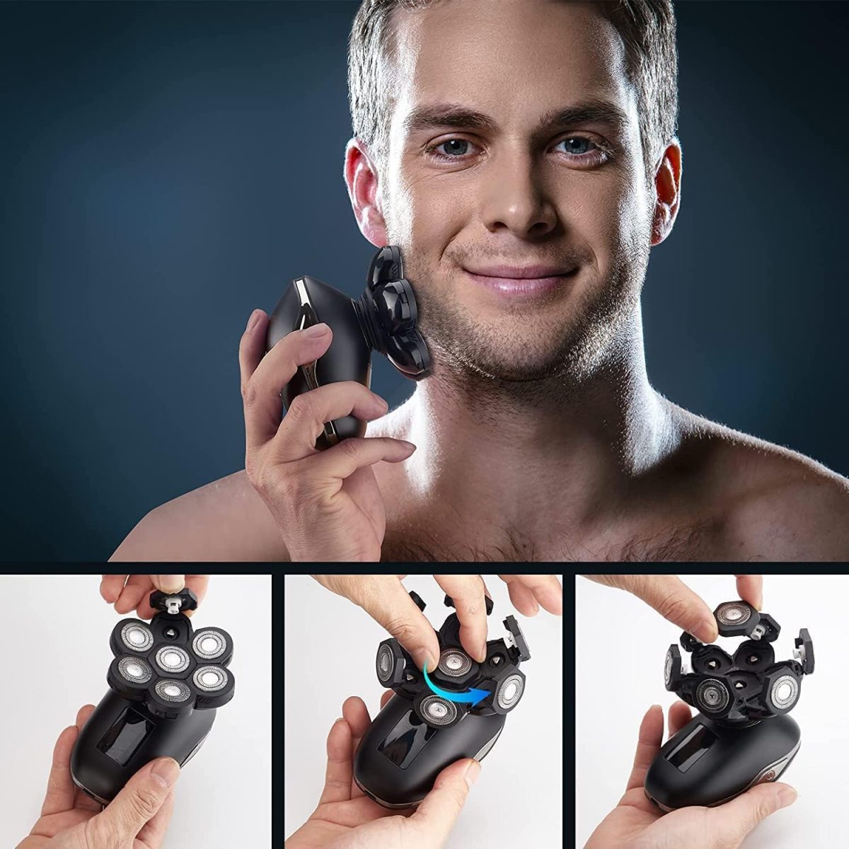 ⁦Electric Shaver for Men 5 in 1, Bald Head Shaver Waterproof, Upgraded Head Shaver 7 Floating Heads, Multifunctional Head Razors for with Nose Ear Trimmer, LED Display, 90 Mins Run time for Traval⁩ - الصورة ⁦2⁩