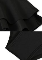 ⁦Momkonzz Girls Swimming Costumes Kids One Piece Swimsuit Straps Ruffle Swimwear Black 7-16 Years⁩ - الصورة ⁦6⁩