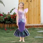 ⁦Poicbor Mermaid Princess Costume for Girls, With forehead accessories and earhooks for Girls 3-8 Birthday Party Halloween Cosplay Outfit with Accessories⁩ - الصورة ⁦7⁩