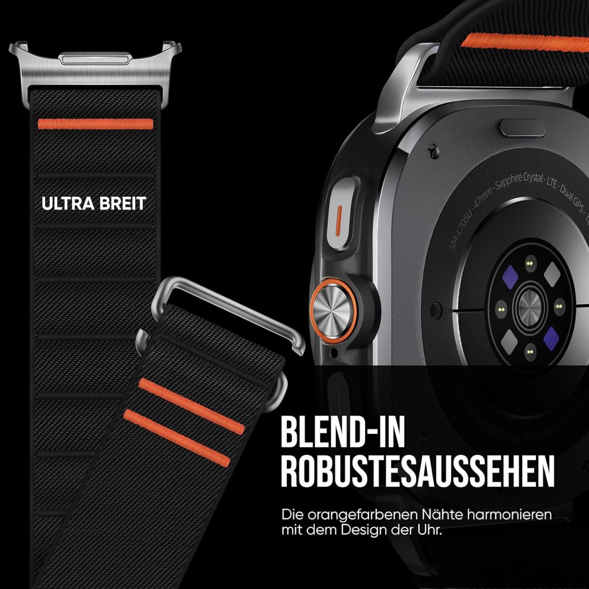 ⁦Suitisbest Sports Strap Compatible with Samsung Galaxy Watch Ultra 47 mm (2024), Ultra Adjustable Nylon Loop Watch Strap with S-Hooks for Men and Women⁩ - الصورة ⁦2⁩
