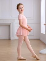 ⁦MdnMd Girls Ballet Leotards Skirt Tights Combo Toddler Ballerina Dance Dresses Outfit Removable Soft with Short Sleeve⁩ - الصورة ⁦6⁩