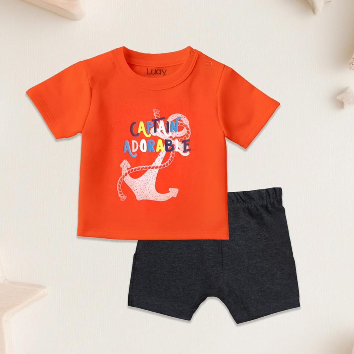 ⁦LUAY 100% Organic Cotton Baby Boy & Girls Clothing Set Short Sleeve Kids Clothes Boys & Girls Toddler Short Set Cute Animal Print Combo Pack Of 2 Top and Shorts Outfit For New born⁩ - الصورة ⁦4⁩