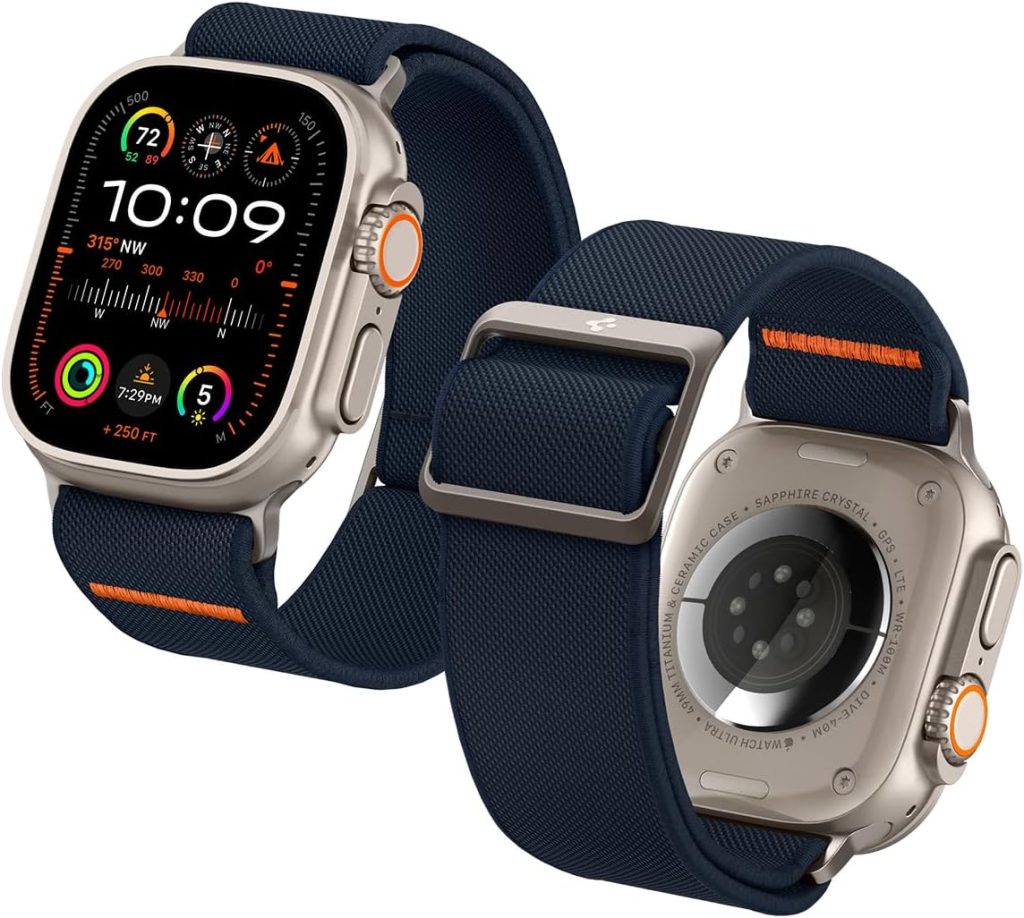 Spigen Lite Fit Ultra Band designed for Apple Watch Band for Apple Watch Ultra 2 / Ultra (49mm), Series 9/8/7 (45mm), Series SE2/6/SE/5/4 (44mm) and Series 3/2/1 (42mm) Nylon Solo Loop - Navy
