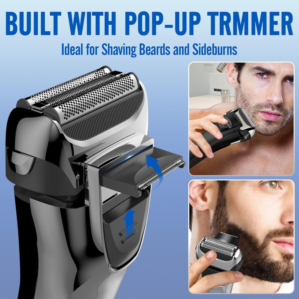 ⁦Electric Razor for Men, 3 Blades Cordless Rechargeable Foil Shavers Electric Razors for Face IPX6 Electric Shaver for Men with Pop-up Trimmer for Travel⁩ - الصورة ⁦3⁩