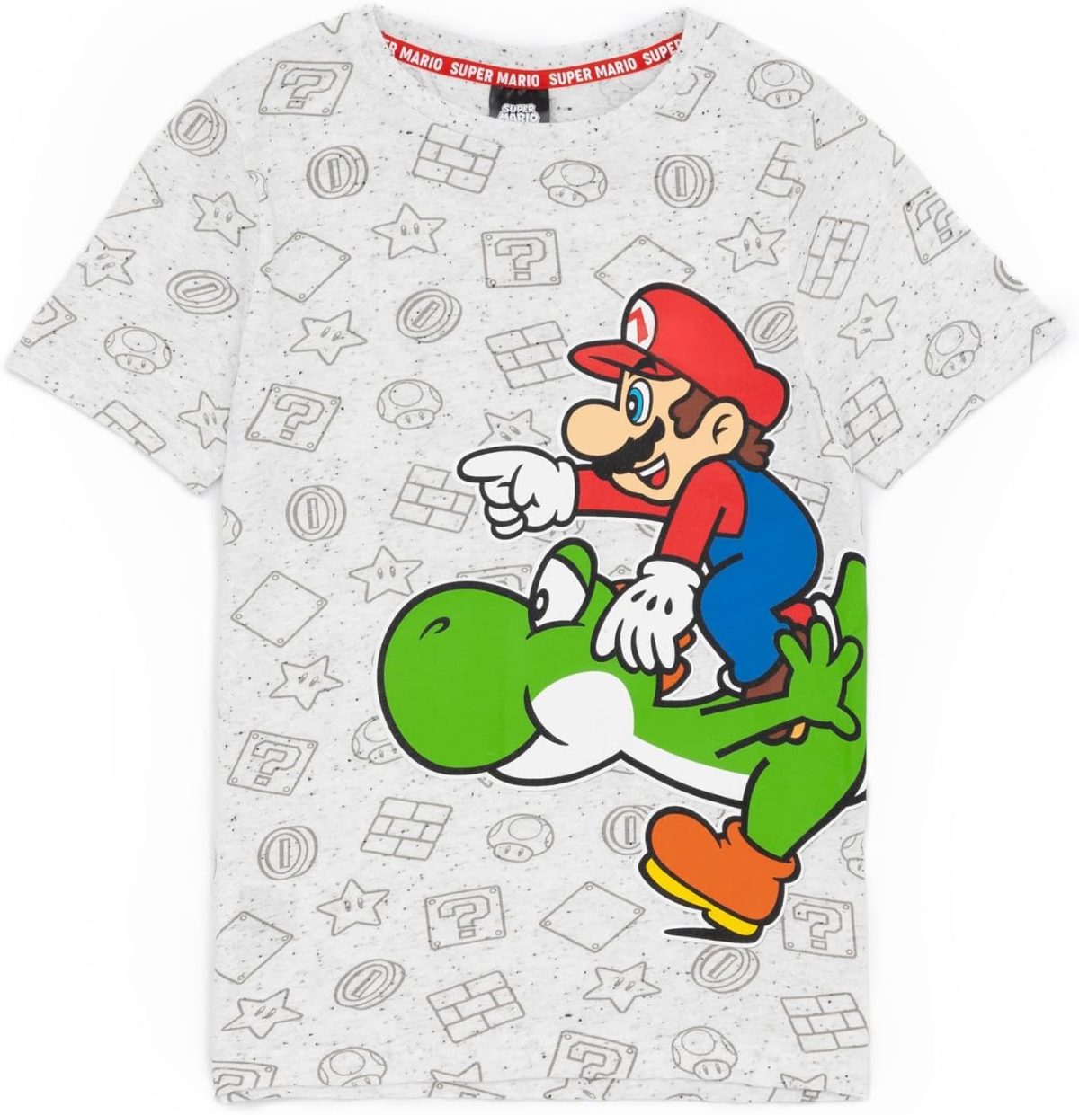 Super Mario Nintendo and Yoshi Boy's Kids Grey Character T-Shirt Top