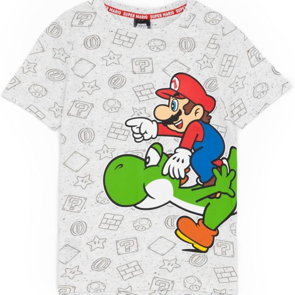 Super Mario Nintendo and Yoshi Boy's Kids Grey Character T-Shirt Top