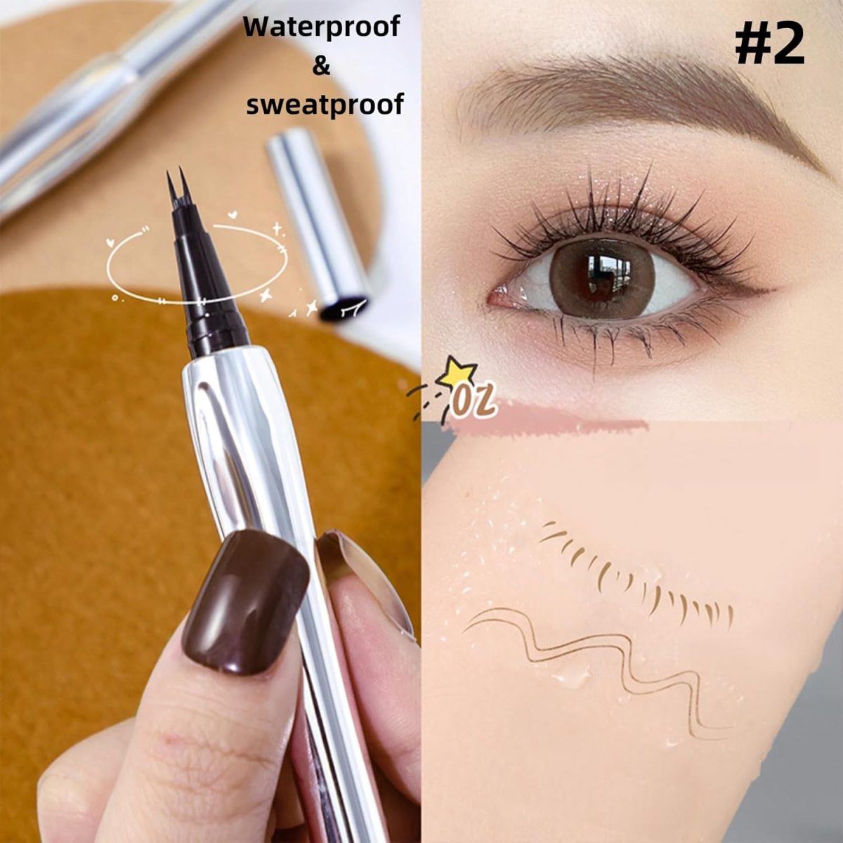 ⁦NOVOLAN Precision Eyebrow Pencil, Long-lasting Formula, Fade-resistant, Natural Look, Multipurpose, Waterproof and Sweatproof, Wild Brow Effect, Water Brow Pencil, 3 Color Bifurcated Pen Tip (#02)⁩ - الصورة ⁦2⁩