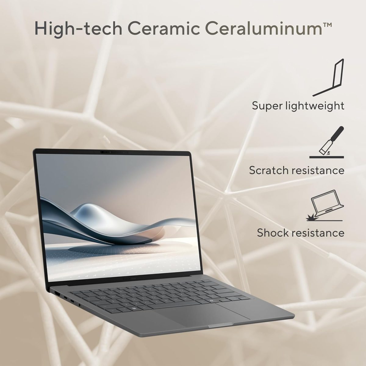 ⁦ASUS Zenbook A14; Copilot+ PC, Ultrathin Laptop, 14” WUXGA OLED, Snapdragon® X Processor, 16 GB Memory, 512GB SSD, Wi-Fi 6E, Zabriskie Beige, UX3407QA-DS52-CB⁩ - الصورة ⁦6⁩