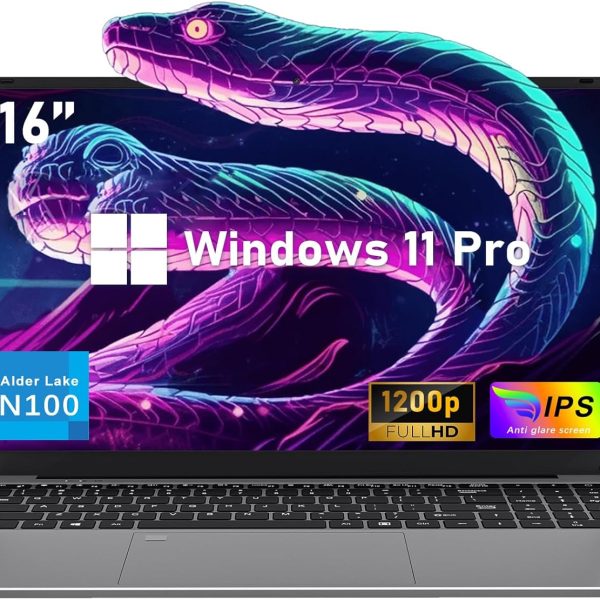 NIAKUN 16 Inch Laptop Computer 2025, Gaming Laptop, 16GB RAM 512GB SSD, N100 Processor, UHD Graphics 750 MHz, FHD 1920 * 1200, 180° Open, Backlit Keyboard, Windows 11 Pro, Fingerprint Unlock, Student