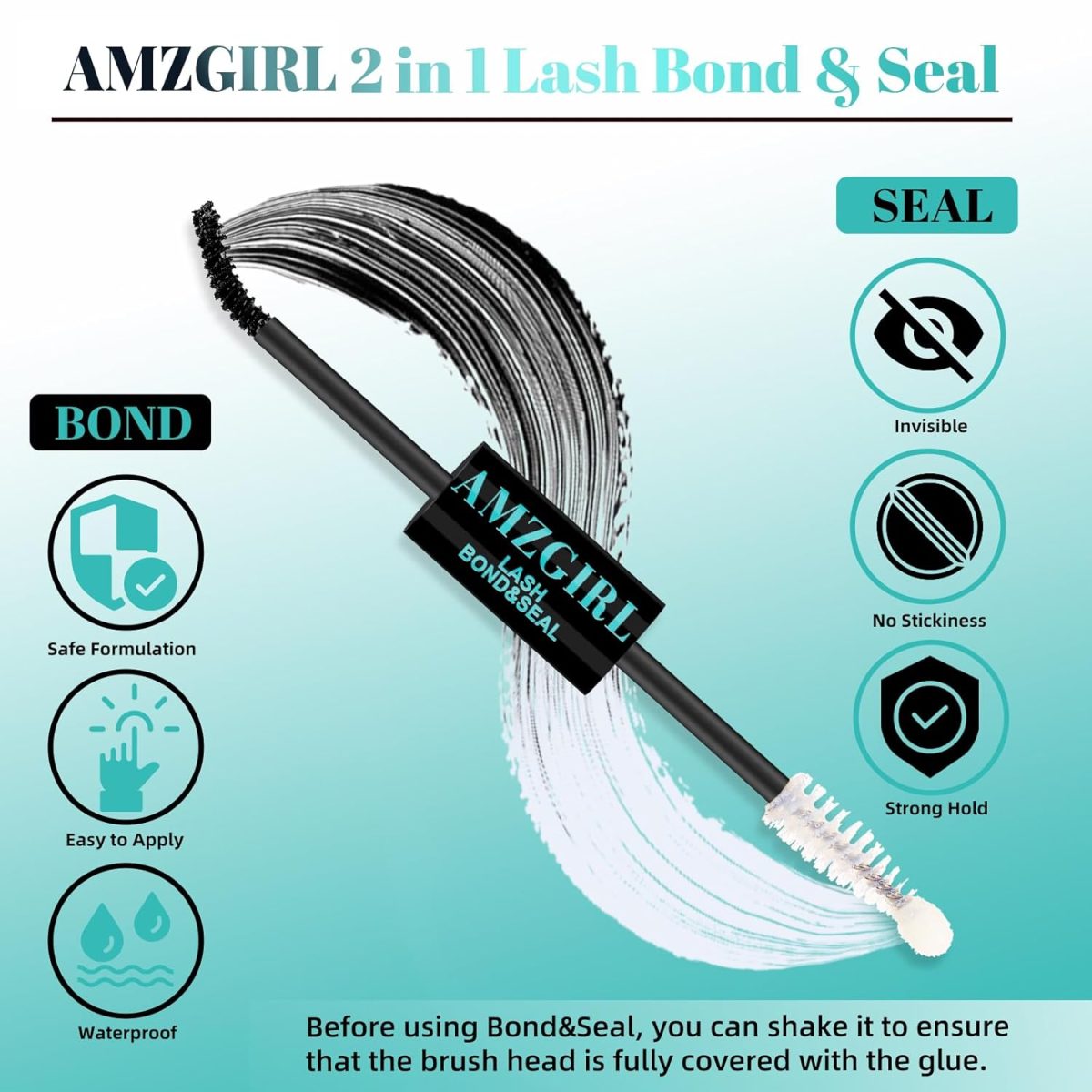 ⁦AMZGIRL LASH Bond and Seal Eyelash Clusters Glue House of Clusters Mascara Wall Glue 10 ml Long Lasting 72 Hours Black Eyelash Clusters Glue + Eyelash Seal 2 in 1 DIY Eyelash Clusters (Black)⁩ - الصورة ⁦2⁩