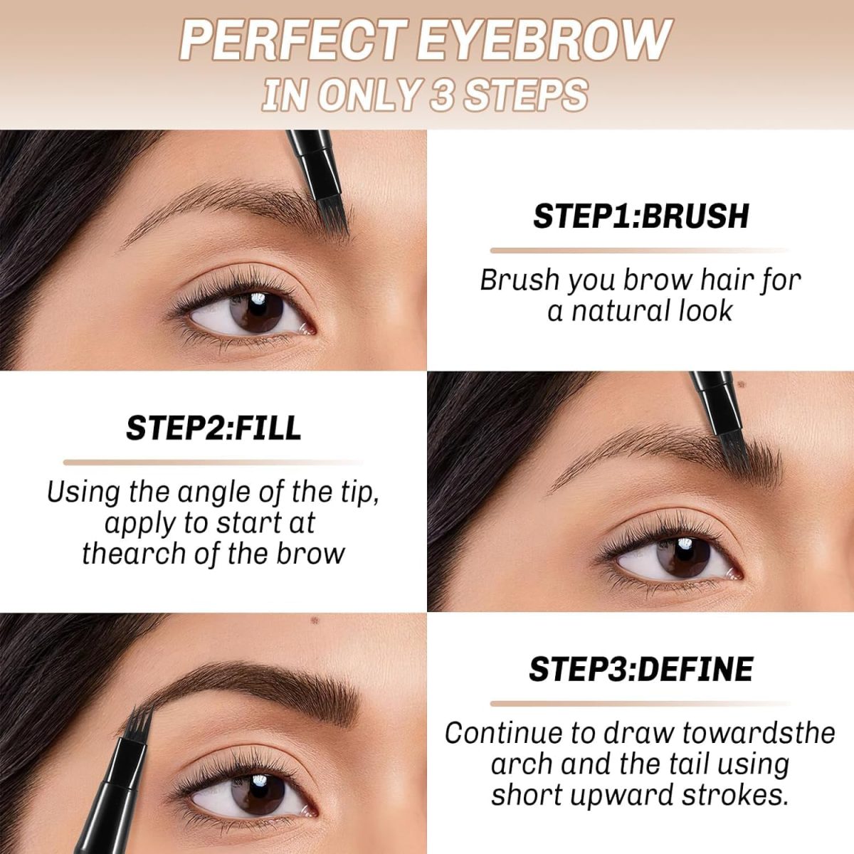 ⁦Tazweeq 2 Pcs Waterproof Eyebrow Pencil, Liquid Brow Pen, Micro 4 Point Eyebrow Gel,Long-Lasting,Creates Natural Looking Brows Effortlessly (Brown)⁩ - الصورة ⁦5⁩