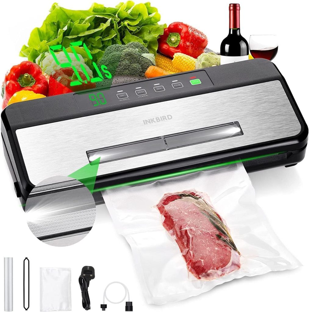 INKBIRD INK-VS03 Food Vacuum Sealer Machine, Sealing Time Display, 80KPA Strong Suction, Automatic Vacuum Sealer with Starter Kit for Food Storage and Sous Vide