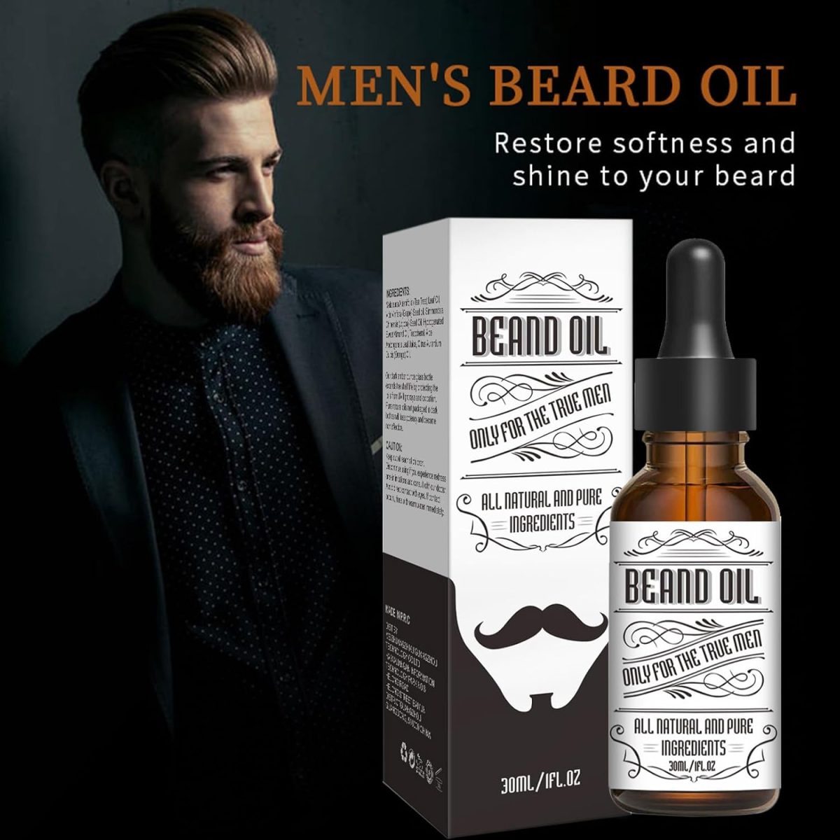 ⁦Beard Growth Serum Kit, Azonee Organic Beard Oil with Tea Tree and Jojoba, 0.5MM Derma Roller for Beard Growth, Nourishing Beard Grooming Set for Fuller and Thicker Beard⁩ - الصورة ⁦6⁩