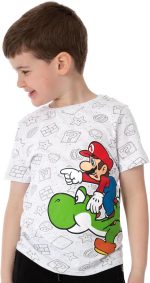 ⁦Super Mario Nintendo and Yoshi Boy's Kids Grey Character T-Shirt Top⁩ - الصورة ⁦2⁩